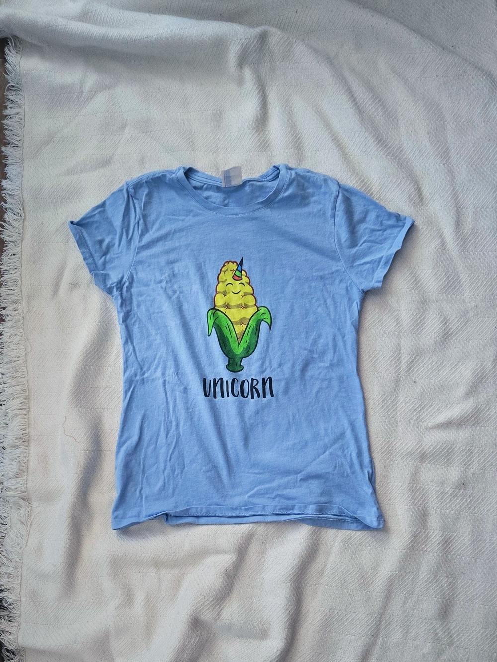 Port and Company Light Blue Women's 'Unicorn' Corn Graphic Tee